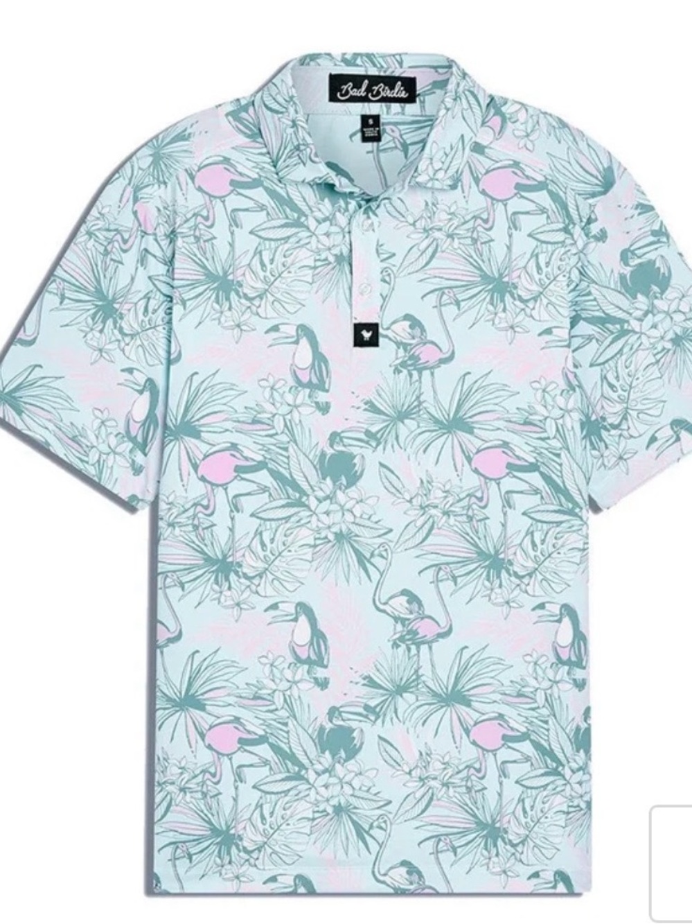 Bad Birdie Tropical Flamingo Polo - Mint & Pink